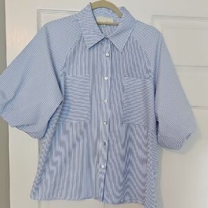 Blue and White Striped Button Down Shirt By Pinch